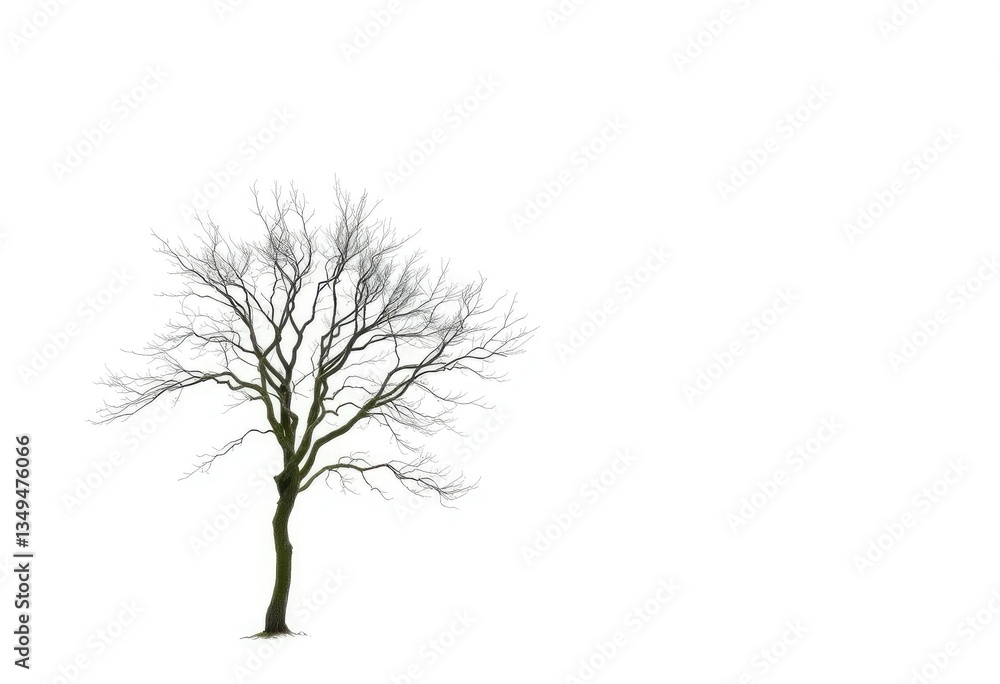 Lone deciduous tree, stark branches against pure white, branches, image Lone deciduous tree, stark branches against pure white, branches, image