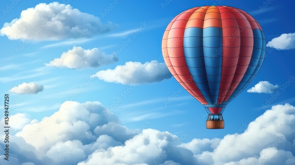 Naklejka premium Colorful hot air balloon soaring above fluffy clouds