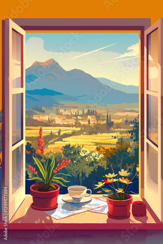 Flat vector illustration of view from the window. Vector EPS 10