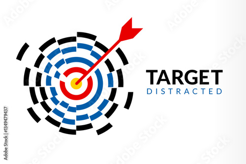 Target distracted, missing the aim but still manage the focus, achieving goal, good attention fast brainstorming, hard work with tired and stress, many problems but finally success stock illustration