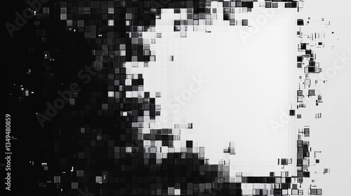 Fototapeta Naklejka Na Ścianę i Meble -  Digital Enigma in Monochrome: A Study of Pixelated Contrasts and Geometric Abstraction, Where Black and White Intertwine in a Matrix of Fragmented Forms.

