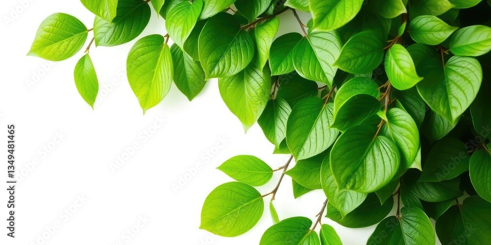 Lush green leaves, vibrant texture, isolated on pure white, foliage, spring Lush green leaves, vibrant texture, isolated on pure white, foliage, spring
