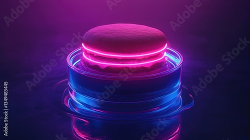 A futuristic dessert design glows with bright neon lights and colors
