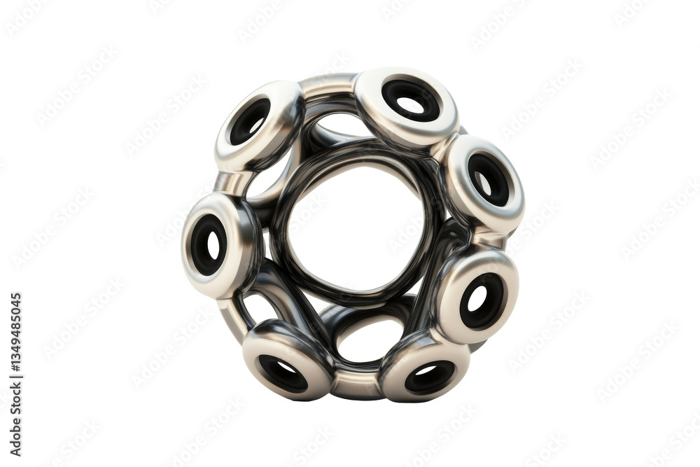 Abstract metal geometric structure, ring-shaped element, cut out transparent