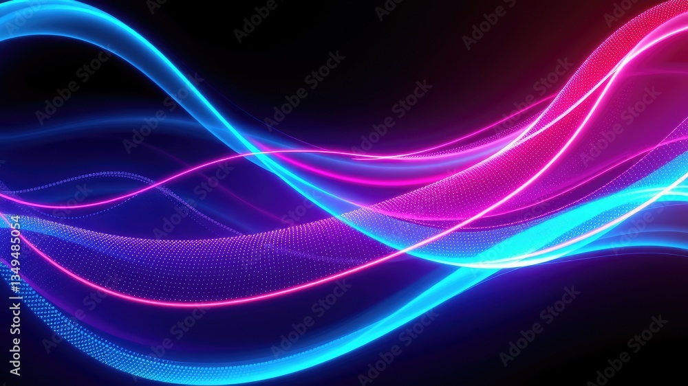 Abstract Neon Light Waves on Black Background Abstract Neon Light Waves on Black Background