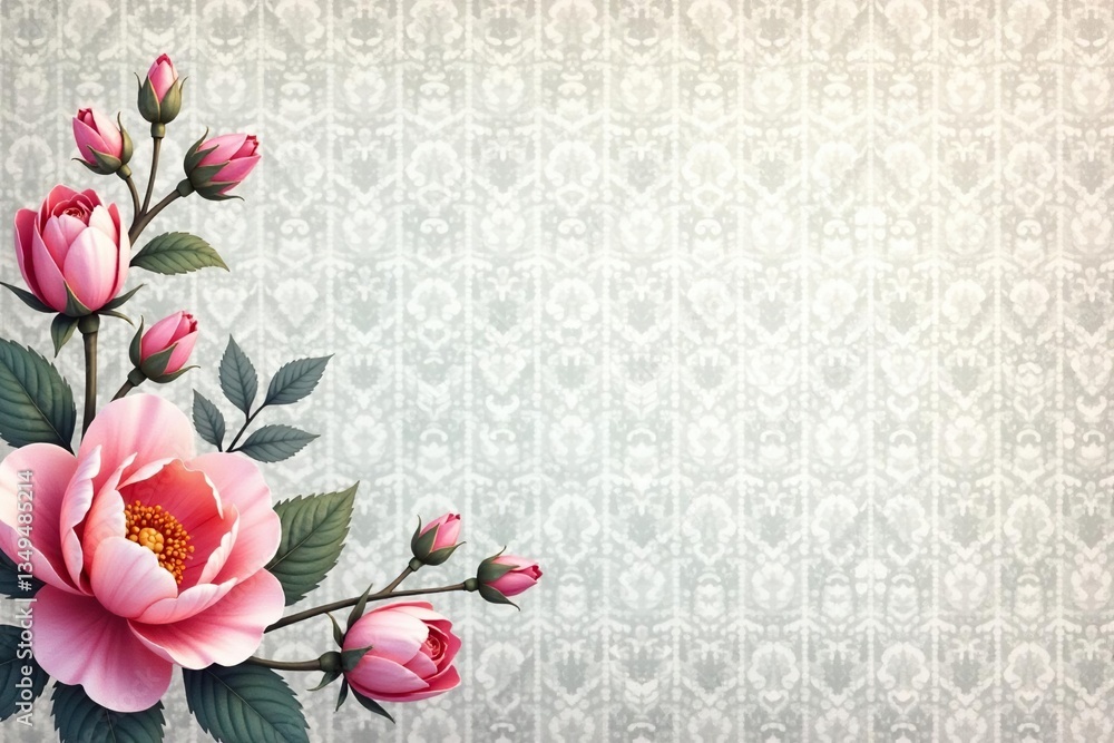 Naklejka premium Delicate floral damask, soft pastel hues, refined design, photography, classic