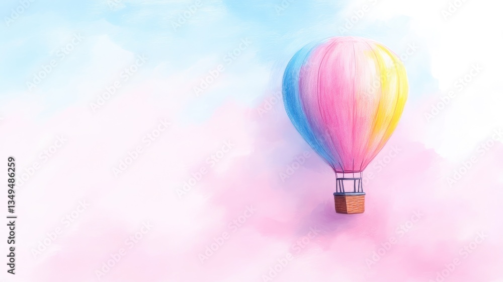 Obraz premium Pastel hot air balloon floats in dreamy clouds