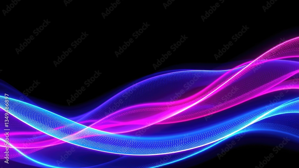 Abstract Neon Light Waves on Black Background Abstract Neon Light Waves on Black Background