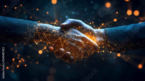 A conceptual illustration of a business network, featuring themes of customer support and professional collaboration through a handshake