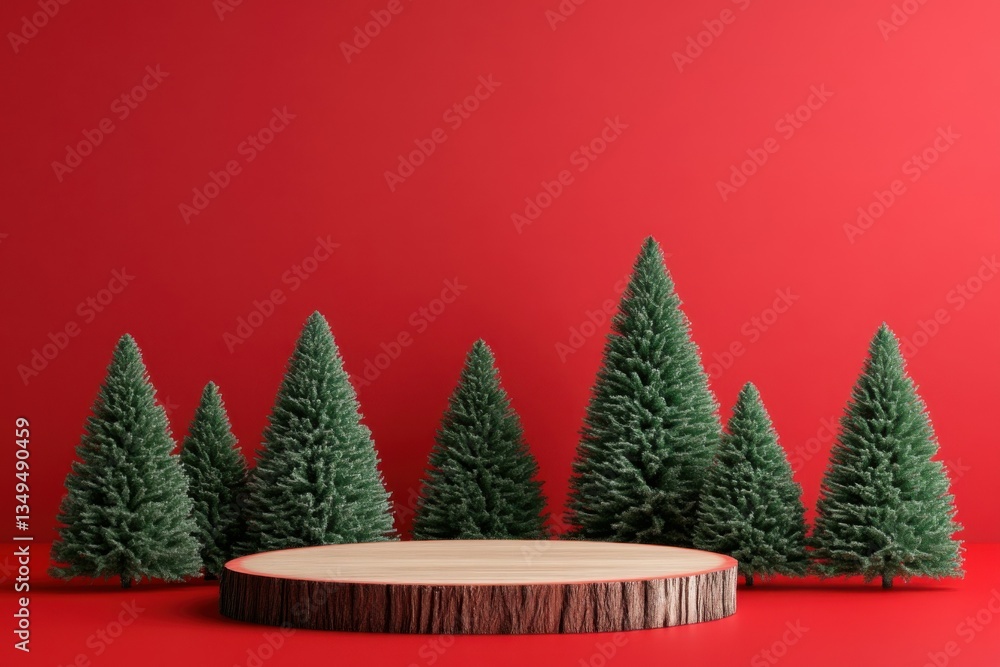 Miniature Christmas Trees on Red Background Miniature Christmas Trees on Red Background