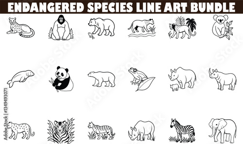 Endangered Species Line Art Bundle Animals, Wildlife, Conservation