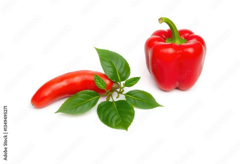 Single vibrant red bell pepper isolated on pure white backdrop, nature, ripe Single vibrant red bell pepper isolated on pure white backdrop, nature, ripe