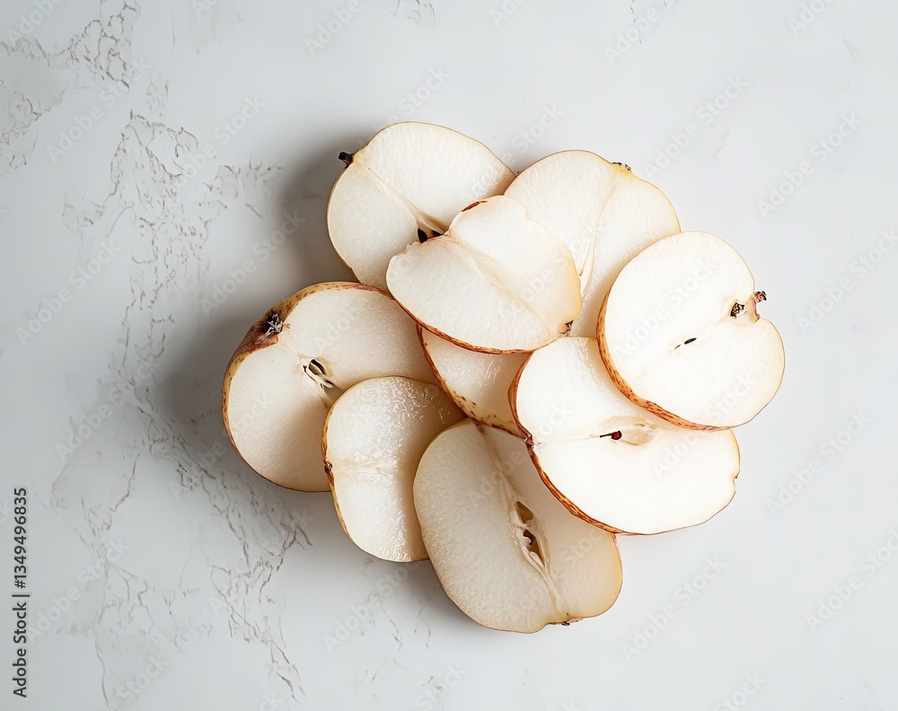 Sliced pears on marble Sliced pears on marble
