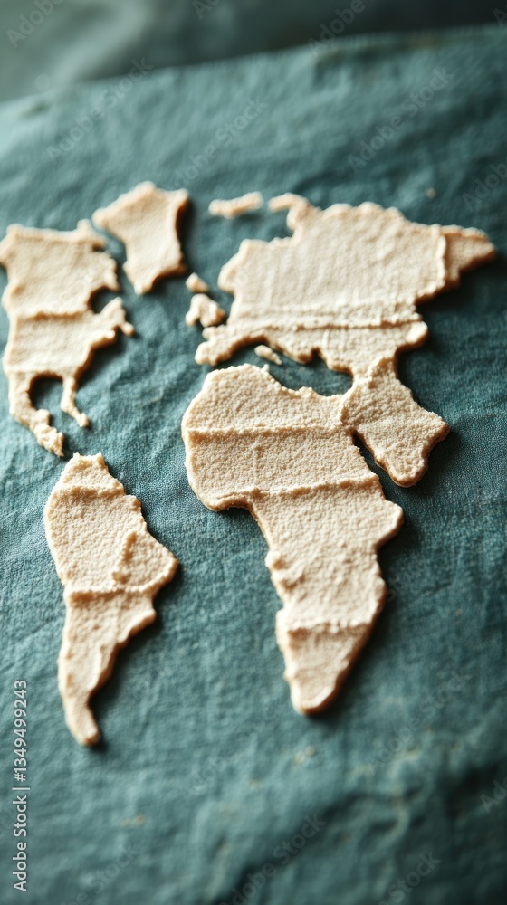 A crafted representation of the continents and oceans of the earth A crafted representation of the continents and oceans of the earth
