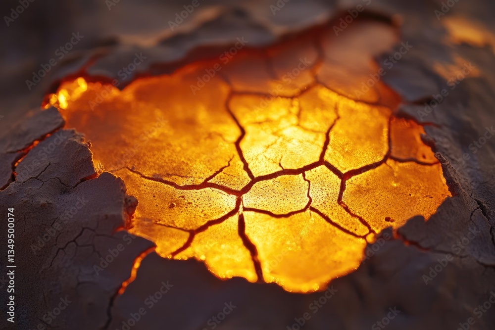 Glowing amber liquid seeps through cracked earth, creating a fiery, mesmerizing spectacle. Glowing amber liquid seeps through cracked earth, creating a fiery, mesmerizing spectacle.