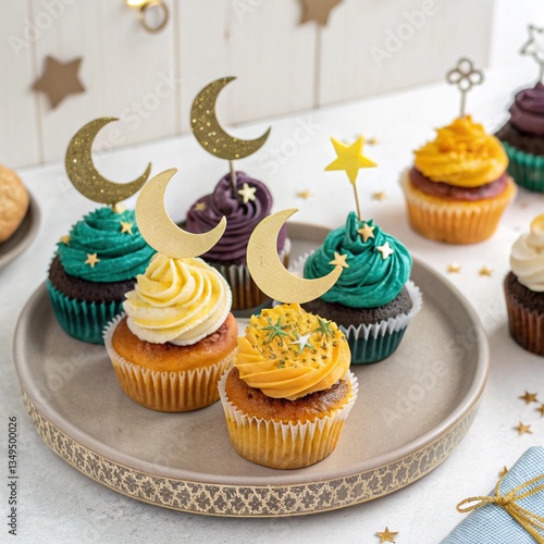 Eid Cupcakes with Crescent Moon and Star - Traditional Sweet Treats for Eid Celebration