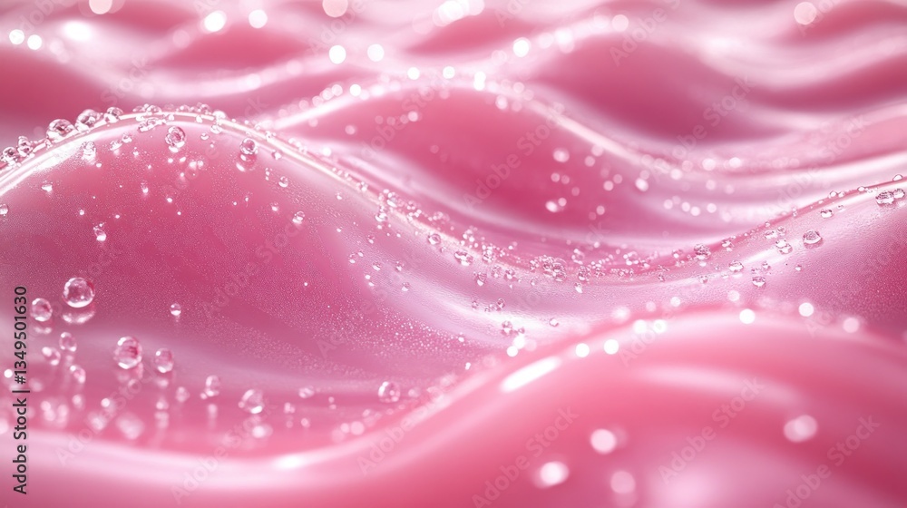 Pink, wavy surface with water droplets. Close-up, glossy texture Pink, wavy surface with water droplets. Close-up, glossy texture