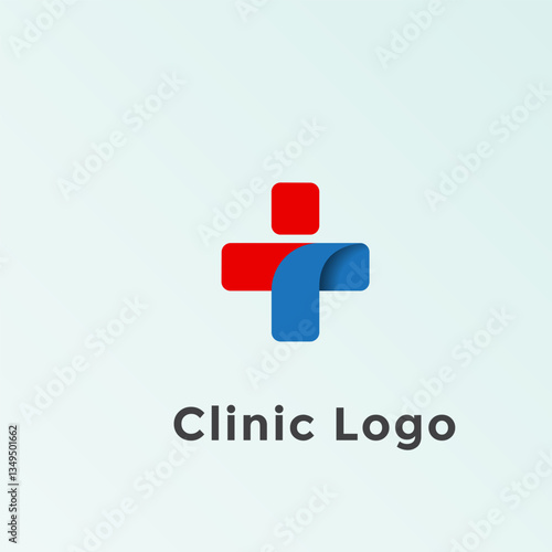 Clinic logo featuring a red cross   and a blue cross   intersecting at the center.
