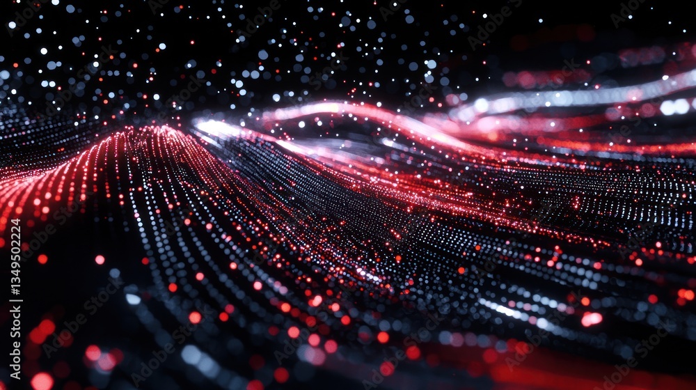 Abstract Red and Blue Particle Wave Abstract Digital Art Background