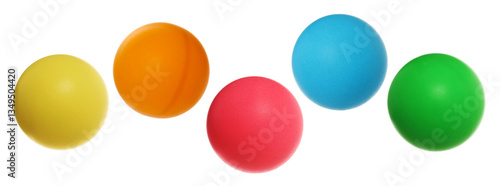 Set colorful ping-pong balls flying, isolated on white, clipping path