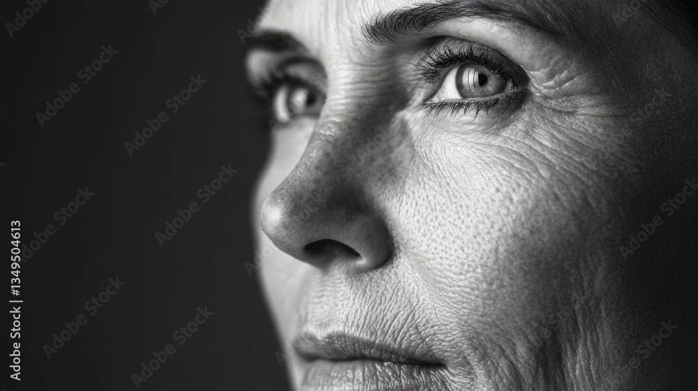 A thoughtful, mature woman gazes intently at the viewer. A thoughtful, mature woman gazes intently at the viewer.