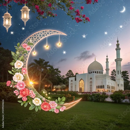 Eid Mubarak Holiday - Elegant Landscape Greeting for Muslim Celebration