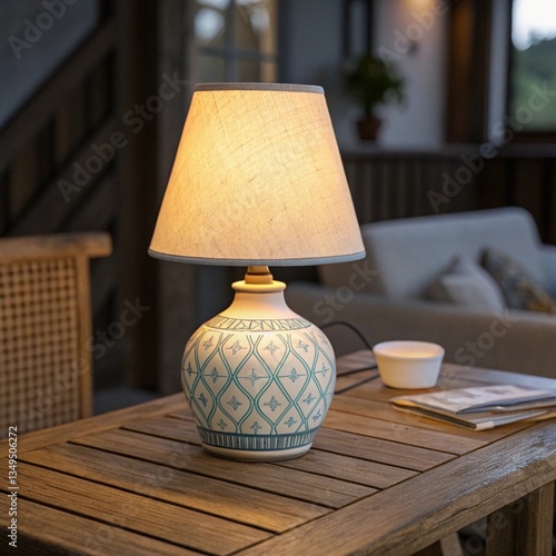 Elegant Table Lamp with Ceramic Base and Fabric Lampshade for Cozy Interiors