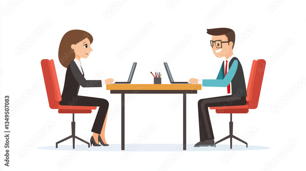 A virtual job interview scenario representing the recruitment and hiring process. The illustration depicts communication between an HR professional and a candidate via video call A virtual job interview scenario representing the recruitment and hiring process. The illustration depicts communication between an HR professional and a candidate via video call