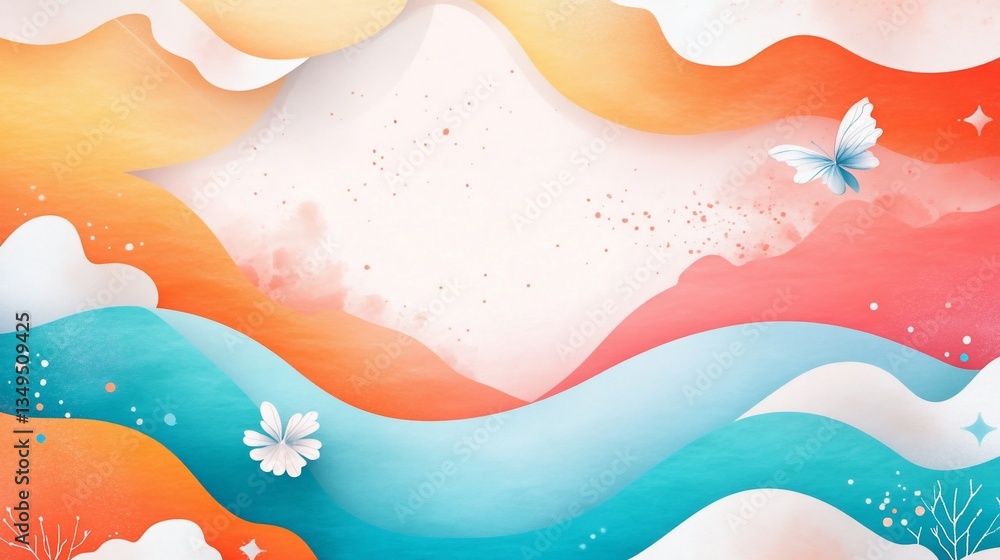 Abstract paper cut background with butterfly and floral elements backdrop Abstract paper cut background with butterfly and floral elements backdrop