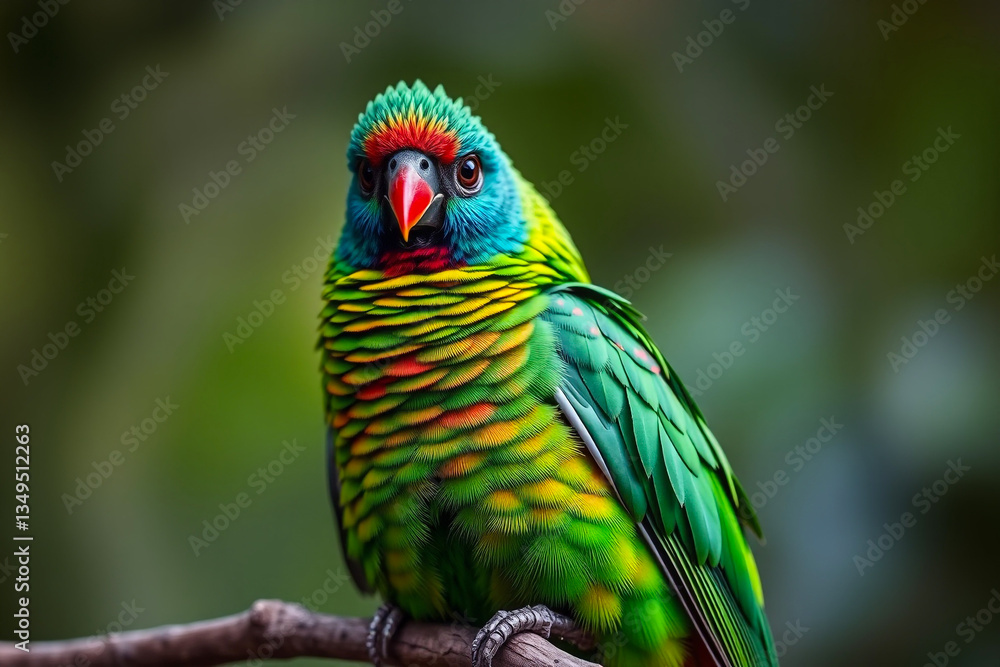 Fototapeta premium Vibrant Quetzal Plumage Displayed on a Tree Branch, Showcasing Its Bright Colors and Exotic Beauty in a Natural Forest Setting