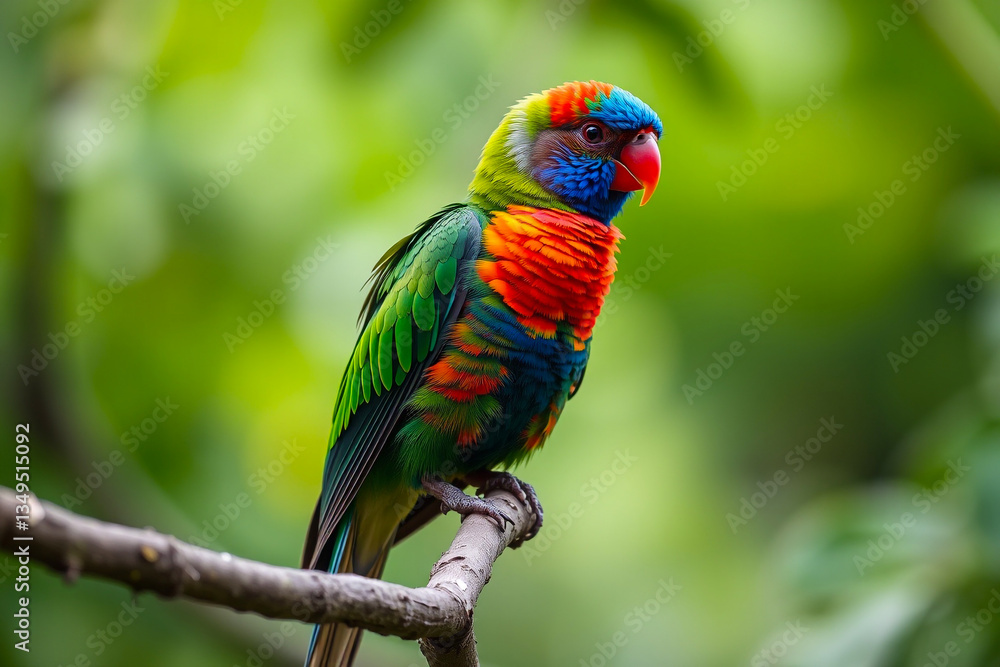 Vibrant Quetzal Plumage Displayed on a Tree Branch, Showcasing Its Bright Colors and Exotic Beauty in a Natural Forest Setting Vibrant Quetzal Plumage Displayed on a Tree Branch, Showcasing Its Bright Colors and Exotic Beauty in a Natural Forest Setting