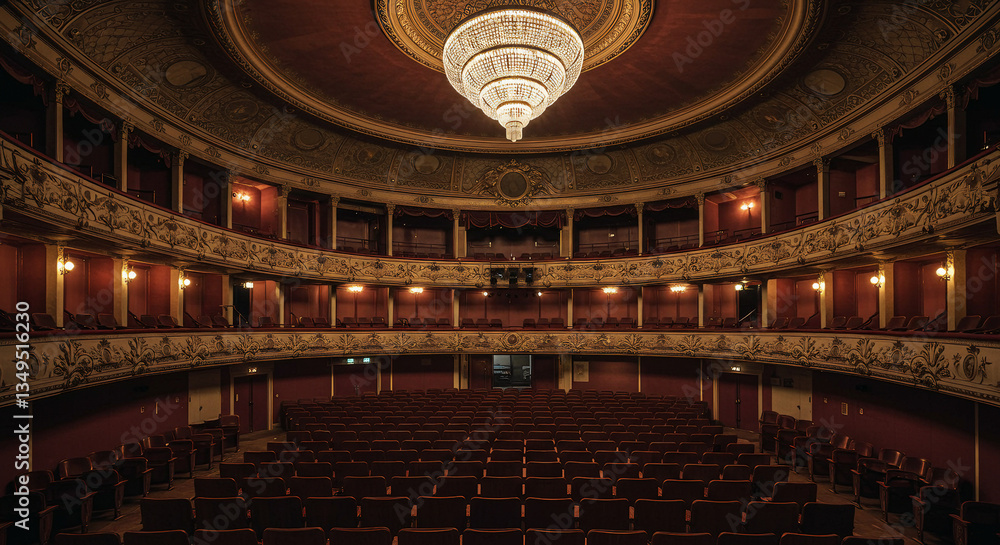 Obraz premium Classic Theater Stage with Vintage Set and Empty Audience Seats