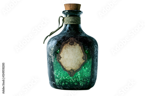 Vintage potion bottle with bubbling green liquid