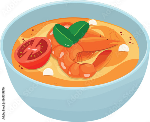 Tom yum or tom yam hot and sour Thai soup vector illustration