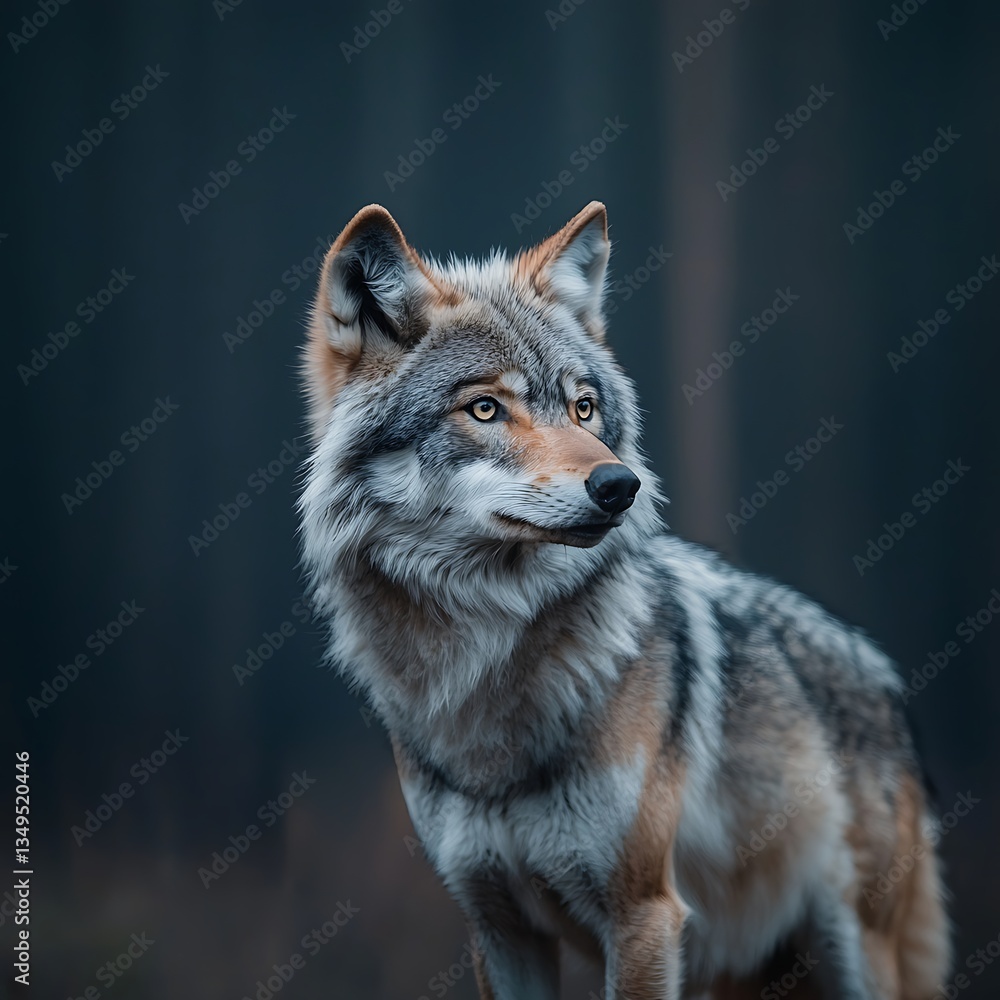 Obraz premium Majestic Wolf in Dark Forest.