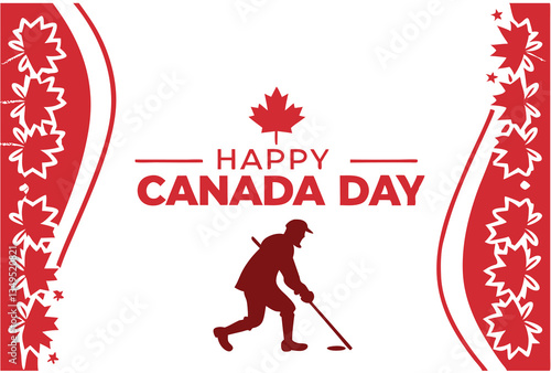 Festive Canada Day Graphic with Historic Worker Silhouette and National Symbols