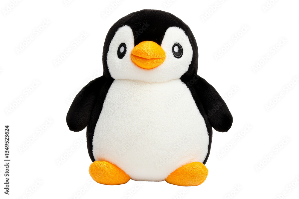 Fototapeta premium Cute Plush Penguin Toy, Isolated, black background, cut out transparent
