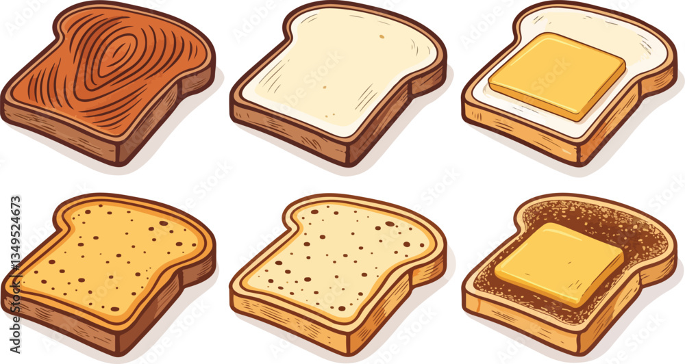Toasted Bread Illustration vector design, Toasted Bread Logo and icon design, Set of Toasted Bread vector design Toasted Bread Illustration vector design, Toasted Bread Logo and icon design, Set of Toasted Bread vector design