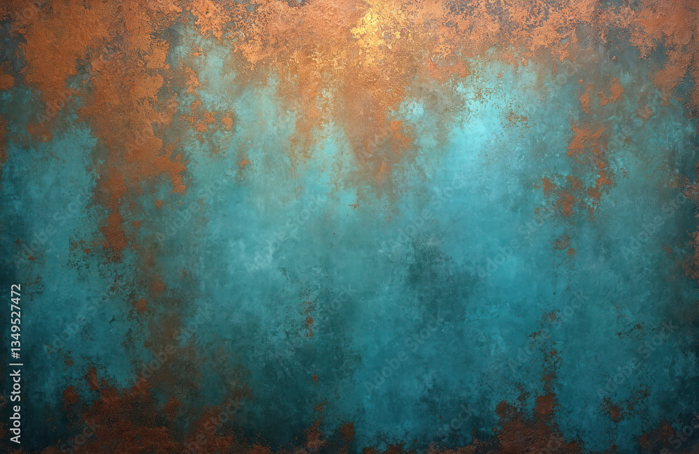 Abstract background with vivid transition from turquoise to rust hues. Suggesting aged copper patina or artistic weathered wall. Ideal for eco interior design, wallpaper or artistic projects. Abstract background with vivid transition from turquoise to rust hues. Suggesting aged copper patina or artistic weathered wall. Ideal for eco interior design, wallpaper or artistic projects.