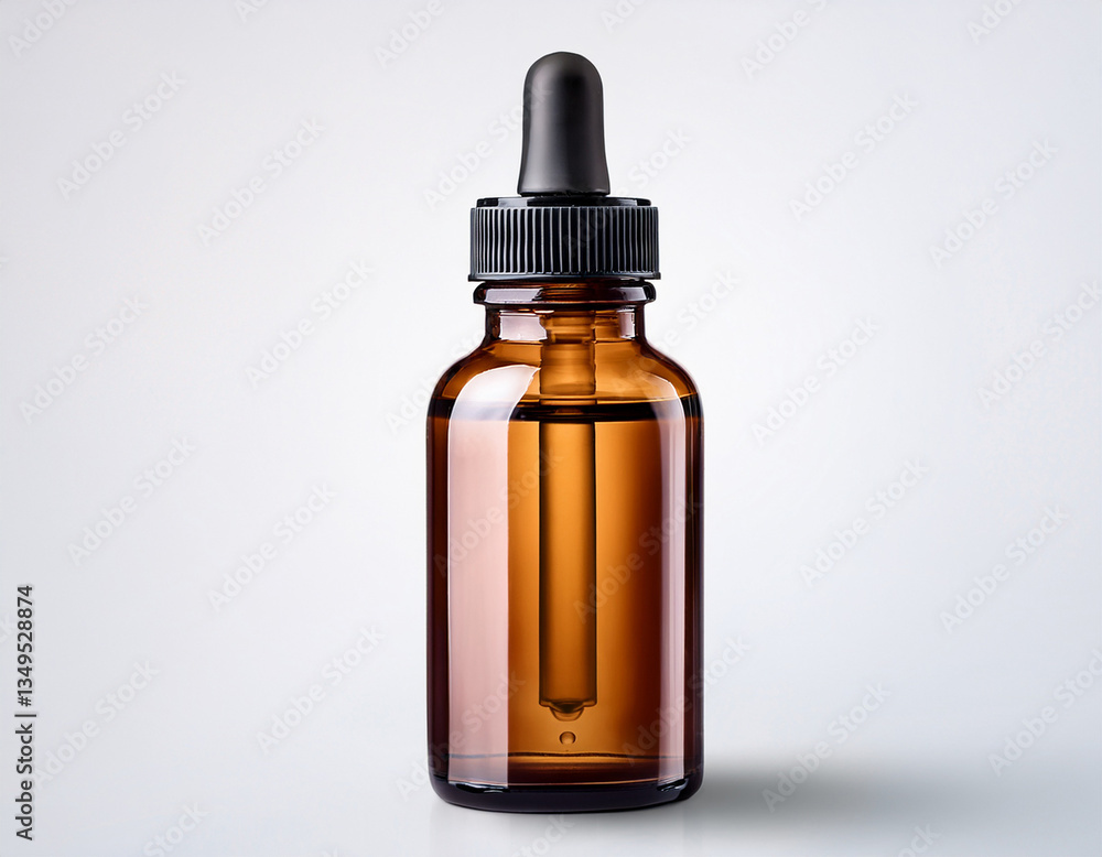 Empty Amber Glass Dropper Bottle Mockup on a Clear Background Empty Amber Glass Dropper Bottle Mockup on a Clear Background