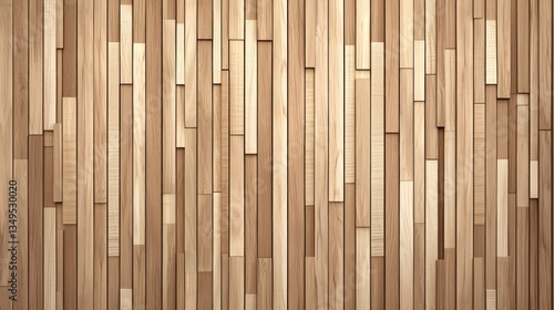 Modern wood panel wall design, interior design, light brown tones