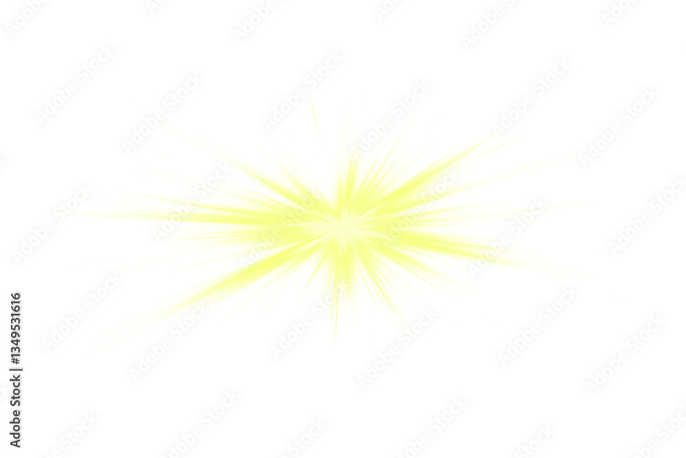 Fototapeta premium ellow Radiant Burst: A vibrant light effect on a transparent background with a star-like explosion of yellow rays. Perfect for design projects needing a dynamic, glowing visual