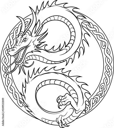 Ouroboros tattoo. Celtic dragon eating its own tail. Medieval uroborus symbol of eternity and infinity