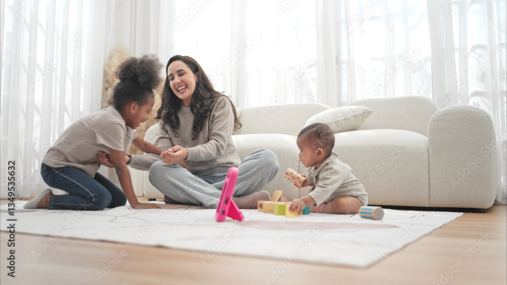 Parents and children relax during their holiday at home Parents and children relax during their holiday at home