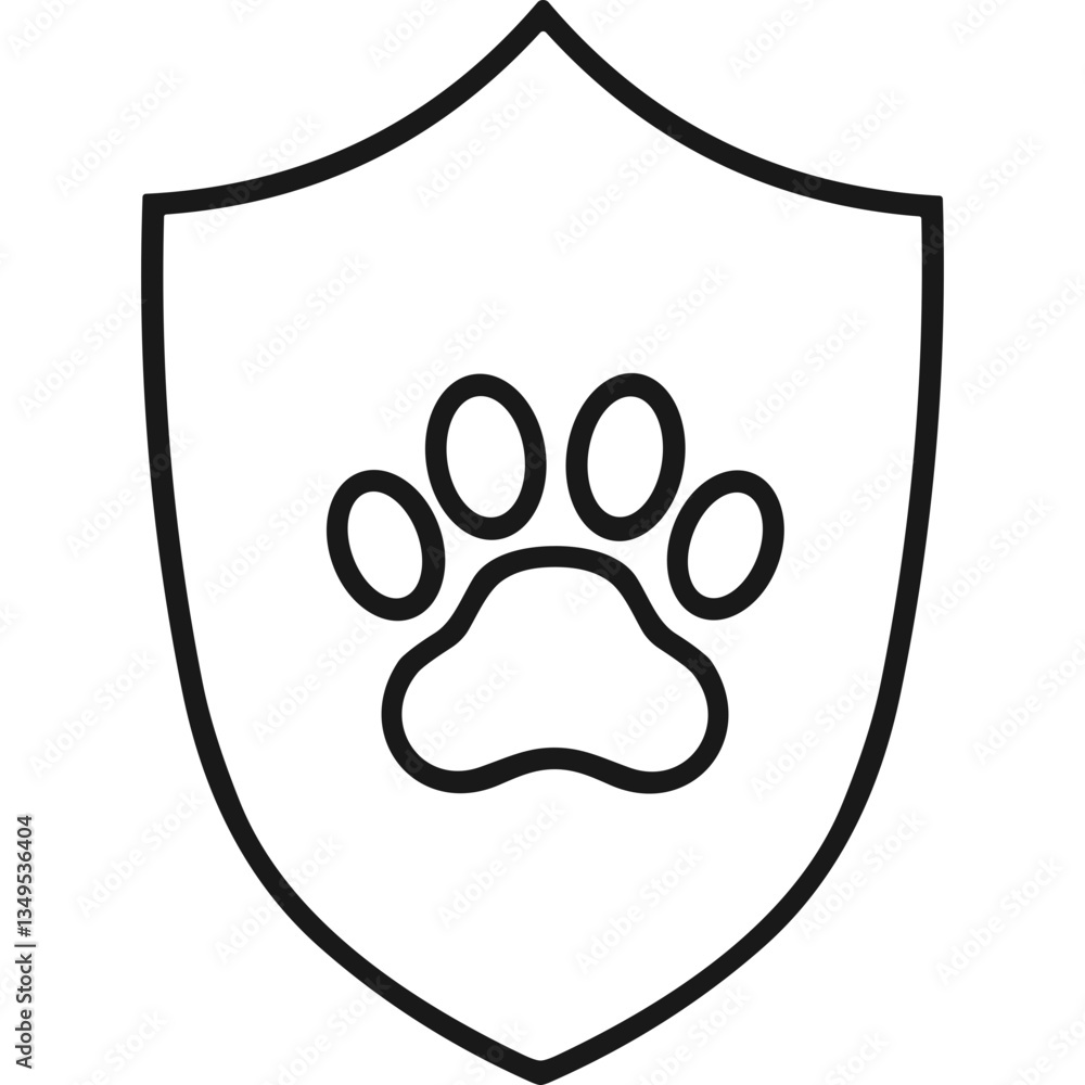 Animal Paw Print on Shield Protection Symbol. Black outline of a paw print inside a shield representing animal safety and protection Animal Paw Print on Shield Protection Symbol. Black outline of a paw print inside a shield representing animal safety and protection