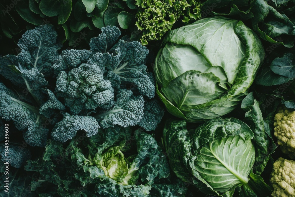 Obraz premium Fresh Green Leafy Vegetables Display