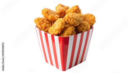 Crispy Fried Chicken Nuggets in Red and White Striped Box on Transparent Background


