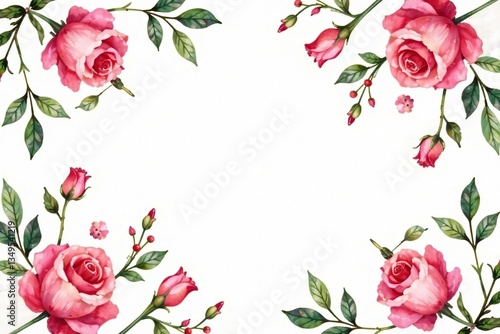 Delicate watercolor roses & leaves, repeating pattern, design, repeat, bud
