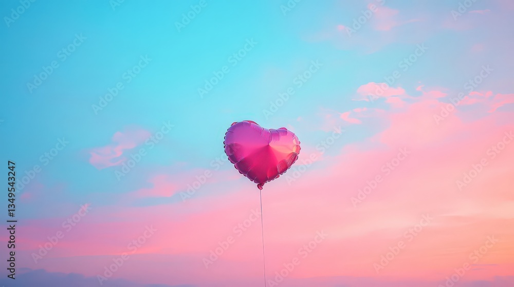 Fototapeta premium Releasing heart-shaped balloons sky photo colorful dreamy a new standard in celebratory decor