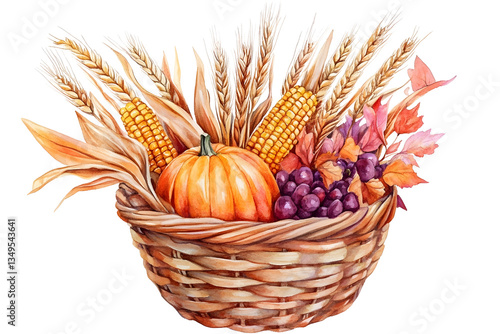 Festive Thanksgiving Harvest Basket with Autumn Bounty